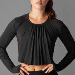 Fitness-Mad Womens/Ladies Pleated LongSleeved Crop Top (Ebony) -Adidas Sales Store k474453cd3d82f9fd30ba2c1650f5fbc3