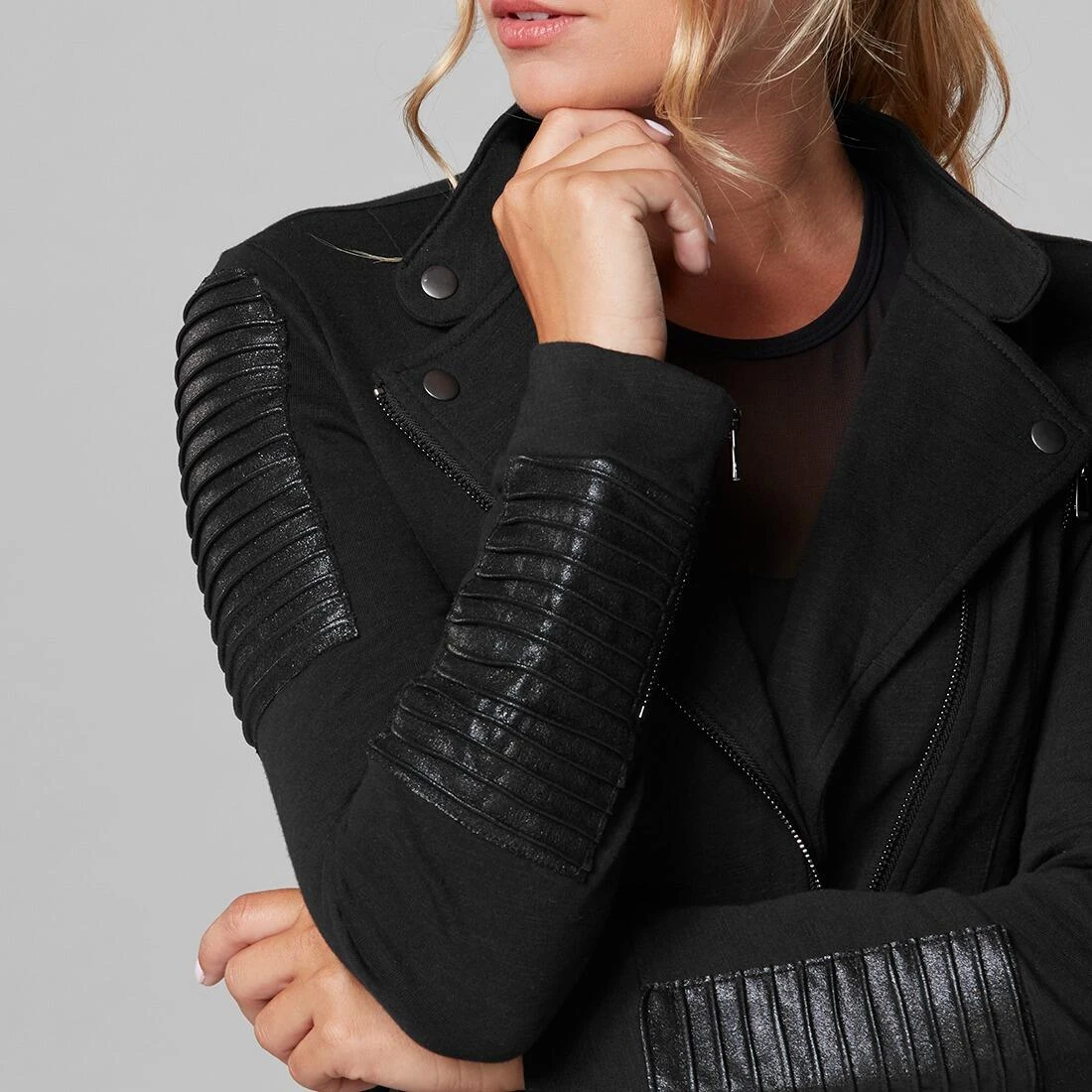 Fitness-Mad Womens/Ladies Moto Jacket (Black) 6 Fitness-Mad Womens/Ladies Moto Jacket (Black) - Image 4