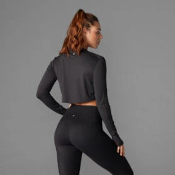 Fitness-Mad Womens/Ladies Pleated LongSleeved Crop Top (Ebony) -Adidas Sales Store kd33affa0680c9ad19ca94ae0abc9fa9d